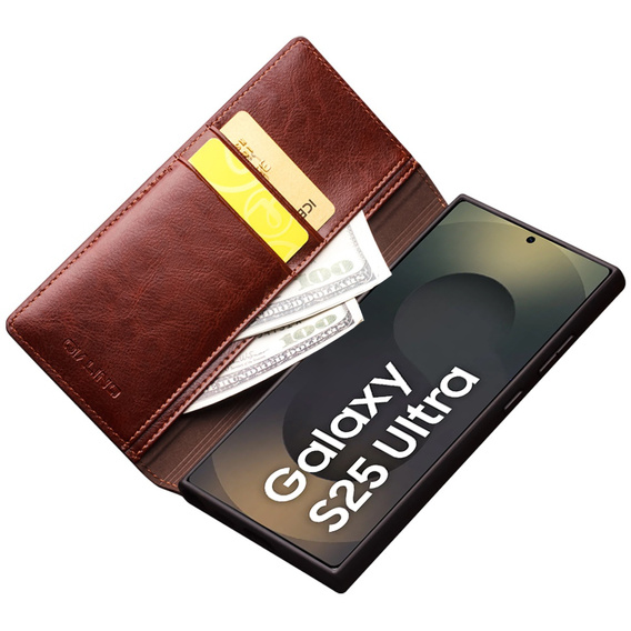 Flip case for Samsung Galaxy S25 Ultra, QIALINO Leather Wallet, dark brown