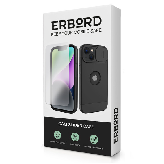ERBORD MagSafe Cam Slider Case, Black + Screen Protector for iPhone 13 / iPhone 14