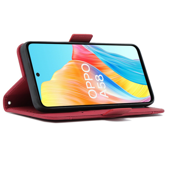 Flip case for Oppo A58 4G, Card Slot, red