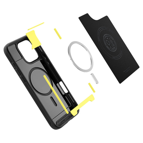 Spigen case for iPhone 16 Pro Max, Rugged Armor MagSafe, black + Tempered Glass 9H