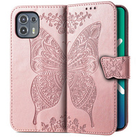 Flip case for Motorola Edge 20 Lite, Butterfly, pink rose gold