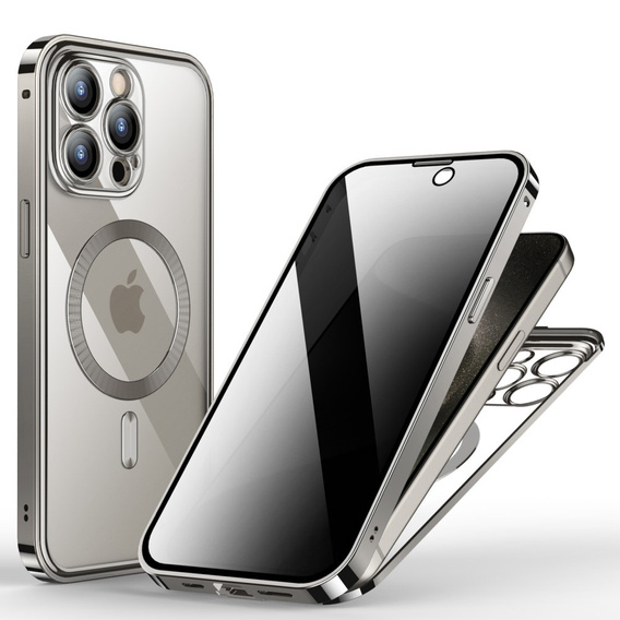 Case for iPhone 15 Pro, Privacy Dual Glass, for MagSafe, silver