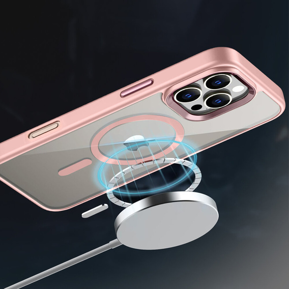 Case for iPhone 16 Pro Max, for MagSafe, ERBORD Matt Case, transparent / pink + Screen Glass