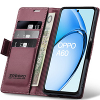 Case for Oppo A60, ERBORD Glossy Litchi, wallet with flap, red