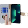 Flip case for iPhone 15 Pro Max, Wallet Zipper Pocket, with mirror, blue