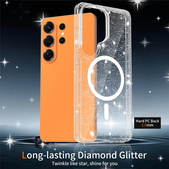 Glitter case, for MagSafe for Samsung Galaxy S26 Ultra, transparent
