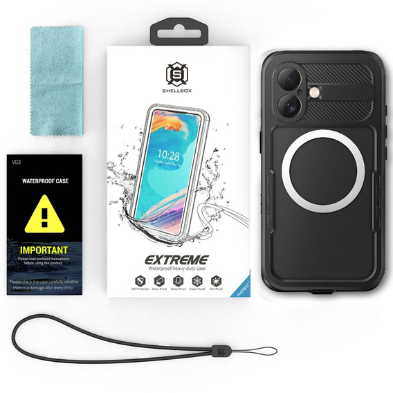 IP68 Waterproof Case for iPhone 16, SHELLBOX MagSafe, black