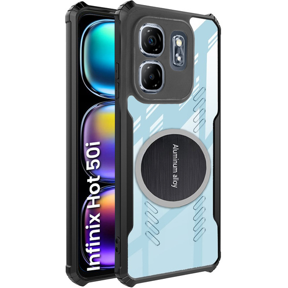 Case for Infinix Hot 50i 4G, with magnetic sheet, transparent / black