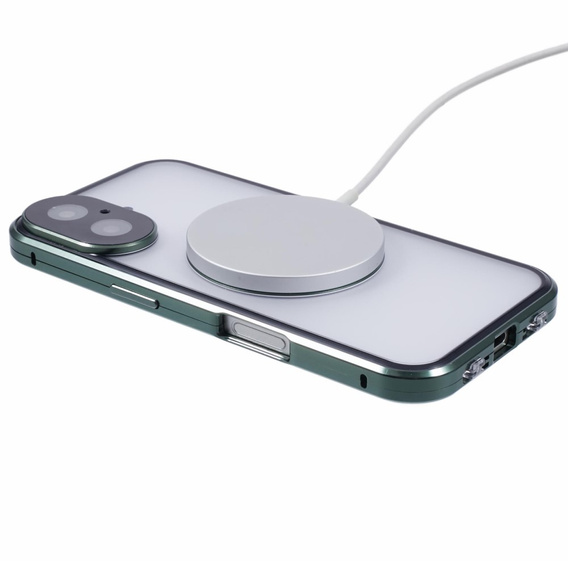 Magnetic Dual Glass MagSafe case for iPhone 16, green