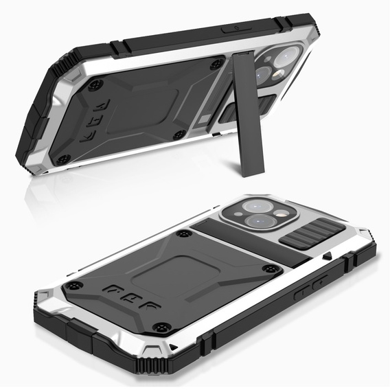 Case for iPhone 15 Plus, R-JUST, armoured, silver / black