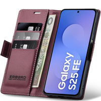 Case for Samsung Galaxy S25 FE, ERBORD Glossy Litchi, wallet with flap, red