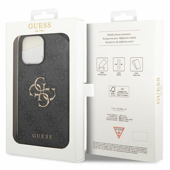 GUESS Case for iPhone 15 Pro Max, 4G Big Metal Logo, grey