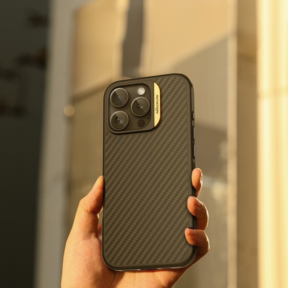 Nillkin Armored Case for iPhone 16 Pro, Carbon Fiber, for Magsafe, gold