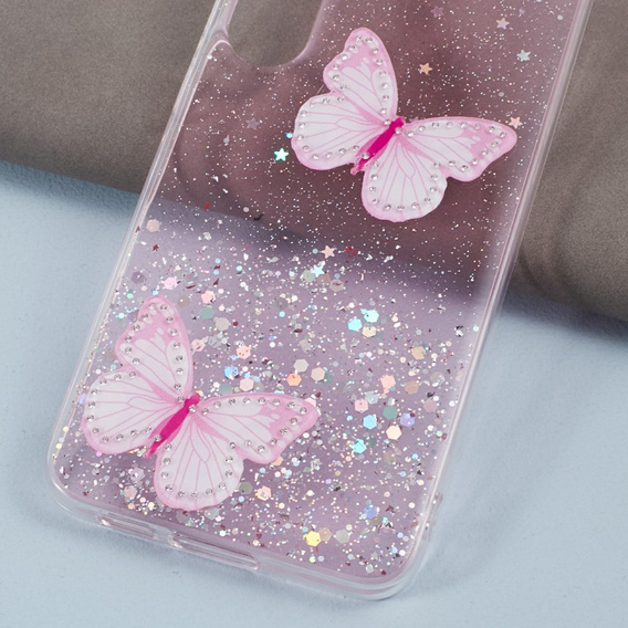 Case for Samsung Galaxy S24, Glitter Butterfly, pink