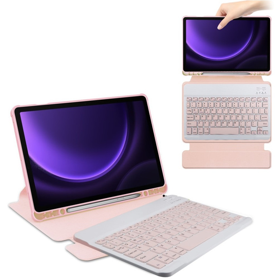 Keyboard case for Samsung Galaxy Tab S10 Lite / S10 FE / S9 FE, Rotary 360° Leather, pink
