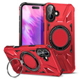 Case for iPhone 16, armored with stand and handle plate, red