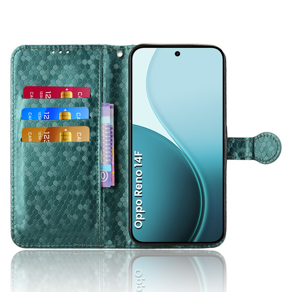 Flap case for Oppo Reno 14F, Wallet Rhombus, green
