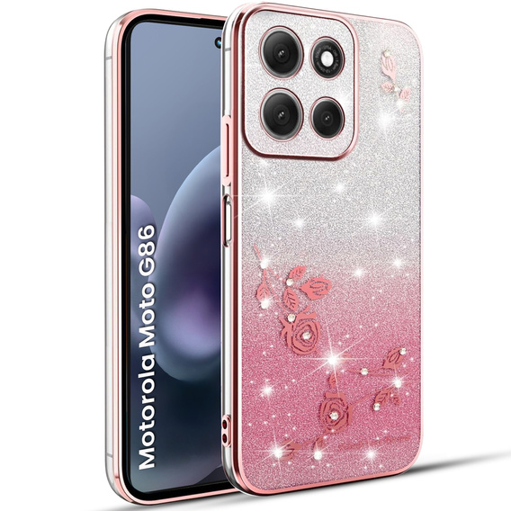 Case for Motorola Moto G86 5G, Glitter Flower, pink rose gold