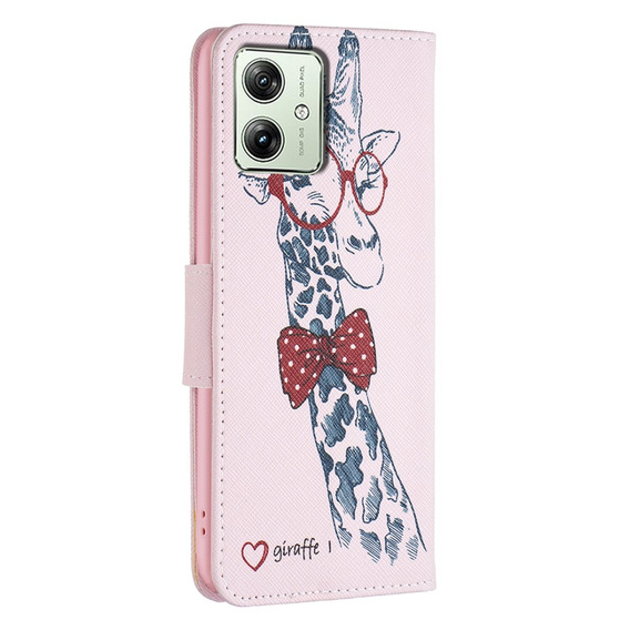 Flip case for Motorola Moto G54 5G, Wallet, giraffe, pink
