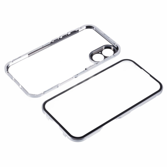 Case for iPhone 16, Magnetic Dual Glass, silver