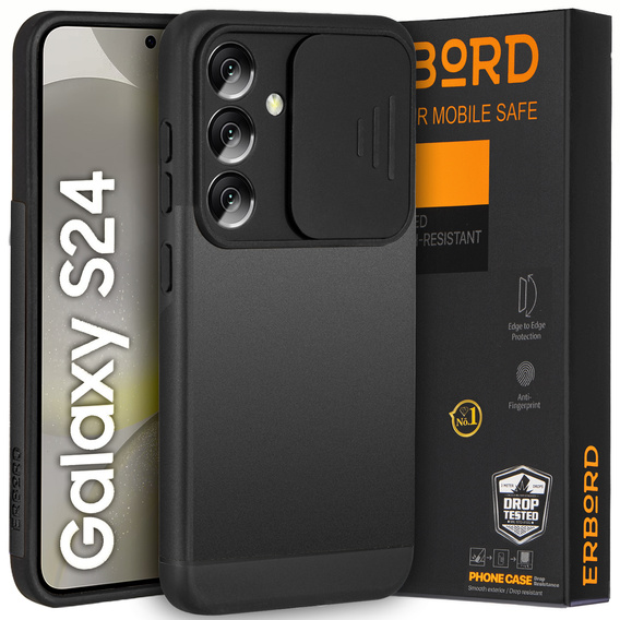 Case for Samsung Galaxy S24, ERBORD CamProtect Slide Camera, black