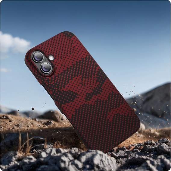 Case for iPhone 16 Plus, Aramid Fiber MagSafe, red