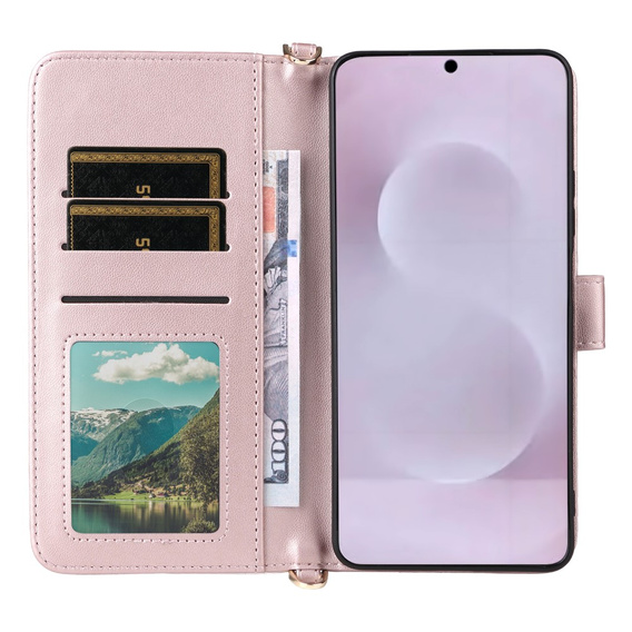 Crossbody Leather Wallet flip case for Samsung Galaxy S25 Edge, pink