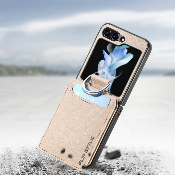 Case for Samsung Galaxy Z Flip7 FE / Z Flip6, Card Slot Ring Case, beige